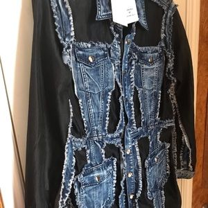 Custom denim and sheer black chiffon tunic